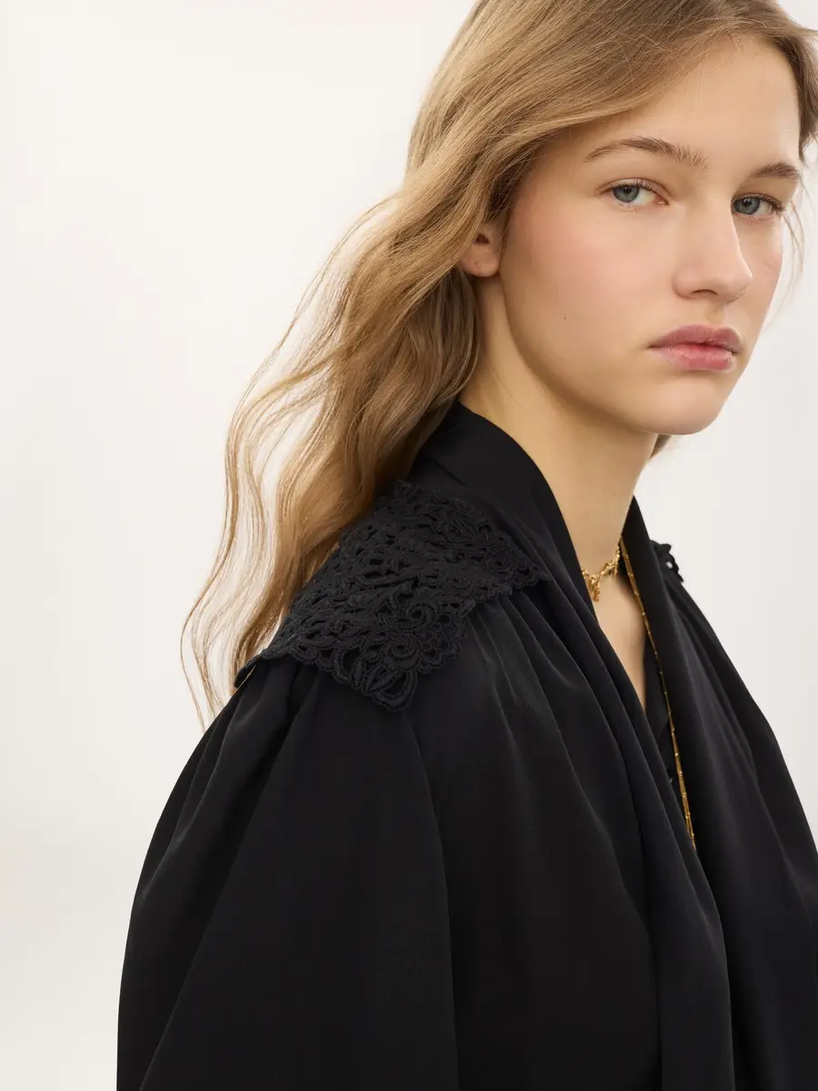 Chloé Gathered scarf-tie blouse in crêpe de chine & lace | Thumbnail 7 Chloé Gathered scarf-tie blouse in crêpe de chine & lace | Thumbnail 7