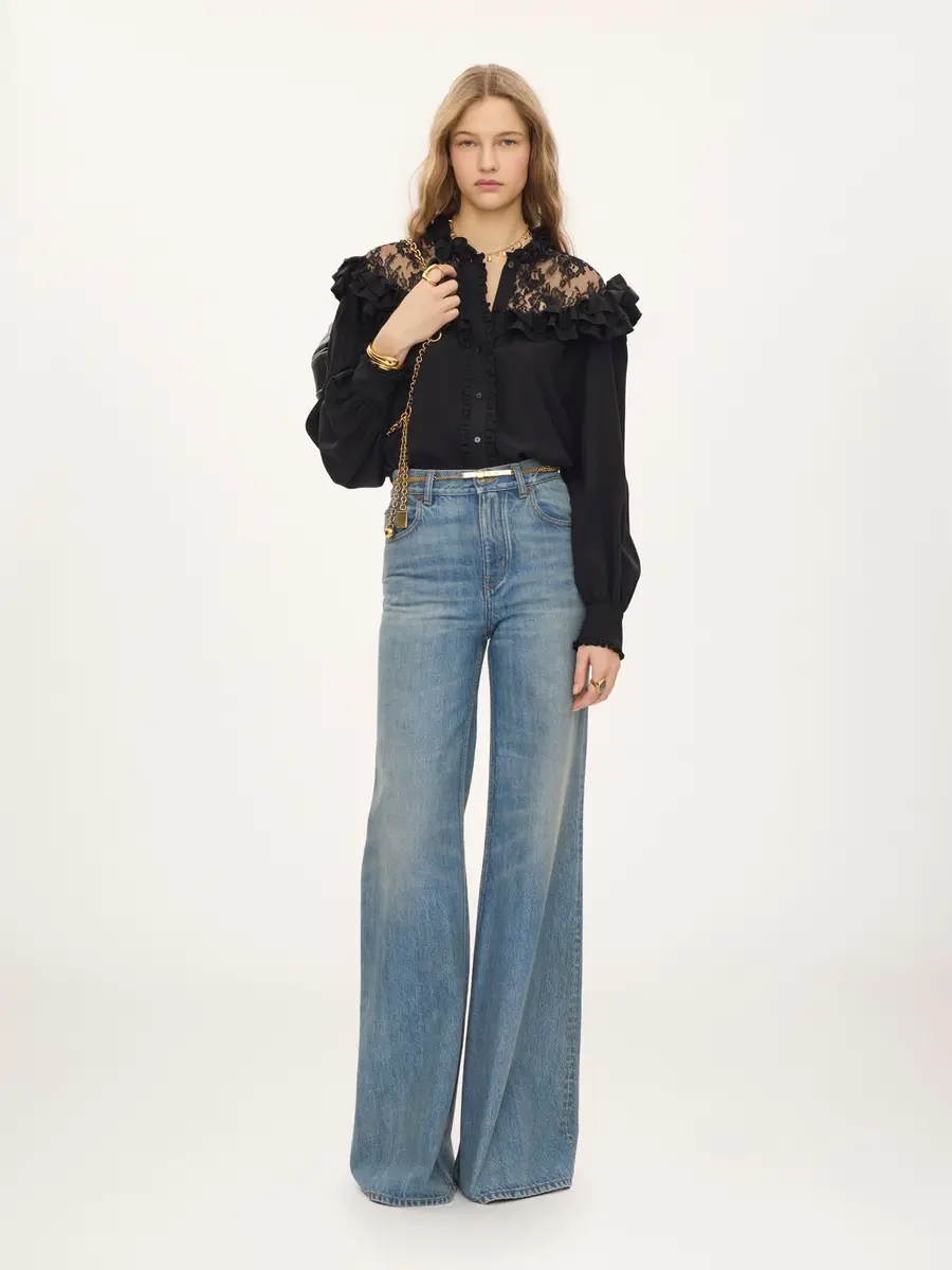 Chloé High-neck ruffled blouse in crêpe de chine & lace | Thumbnail 3 Chloé High-neck ruffled blouse in crêpe de chine & lace | Thumbnail 3