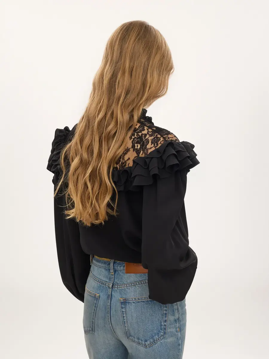 Chloé High-neck ruffled blouse in crêpe de chine & lace | Thumbnail 5 Chloé High-neck ruffled blouse in crêpe de chine & lace | Thumbnail 5
