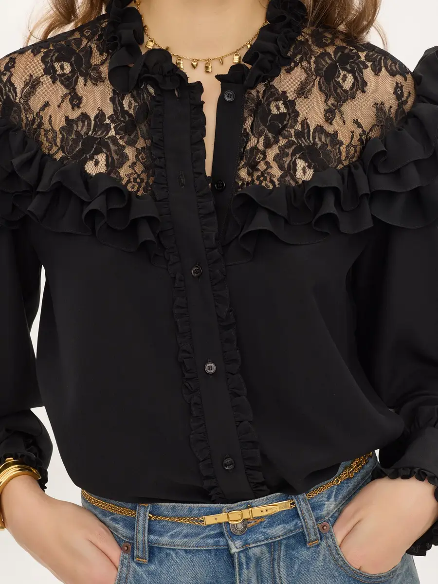 Chloé High-neck ruffled blouse in crêpe de chine & lace | Thumbnail 6 Chloé High-neck ruffled blouse in crêpe de chine & lace | Thumbnail 6