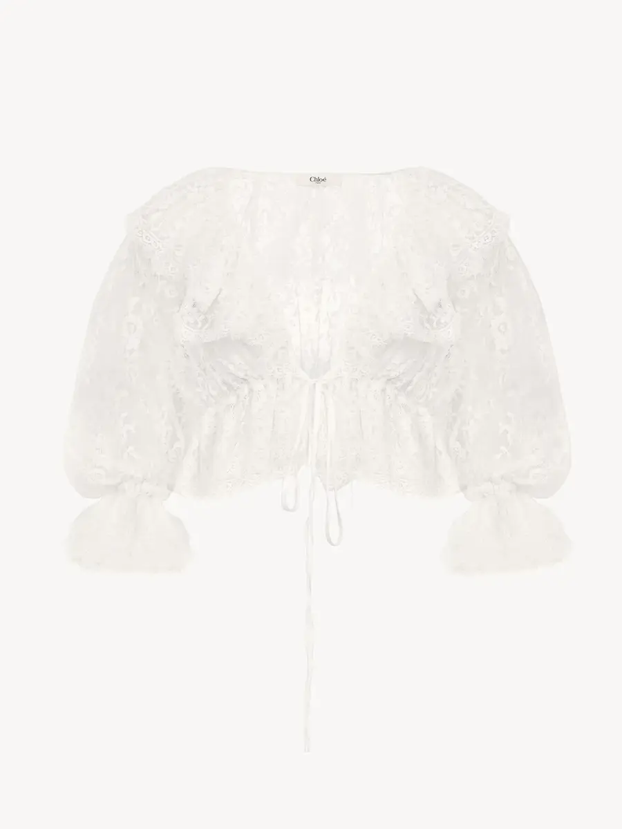 Chloé Cropped V-neck ruffle top in lace | Thumbnail 2