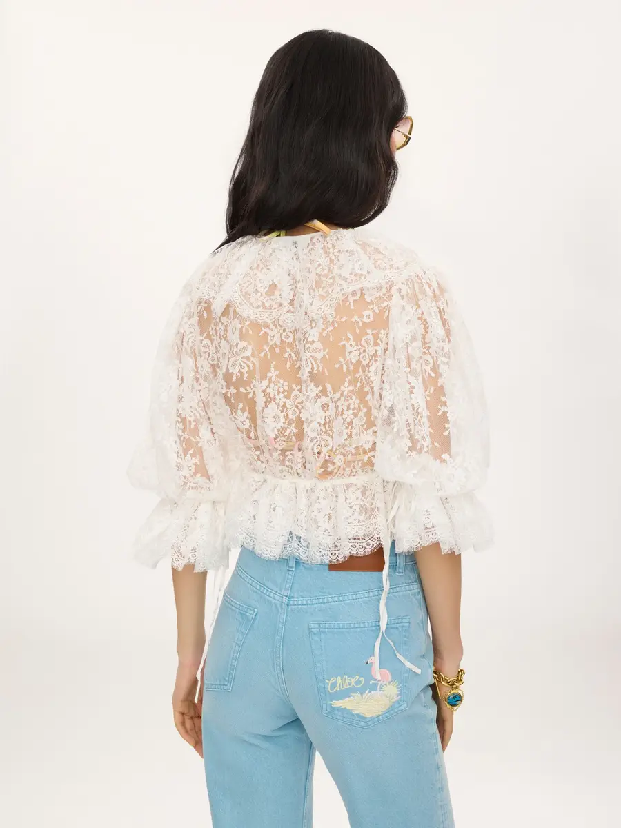Chloé Cropped V-neck ruffle top in lace | Thumbnail 6