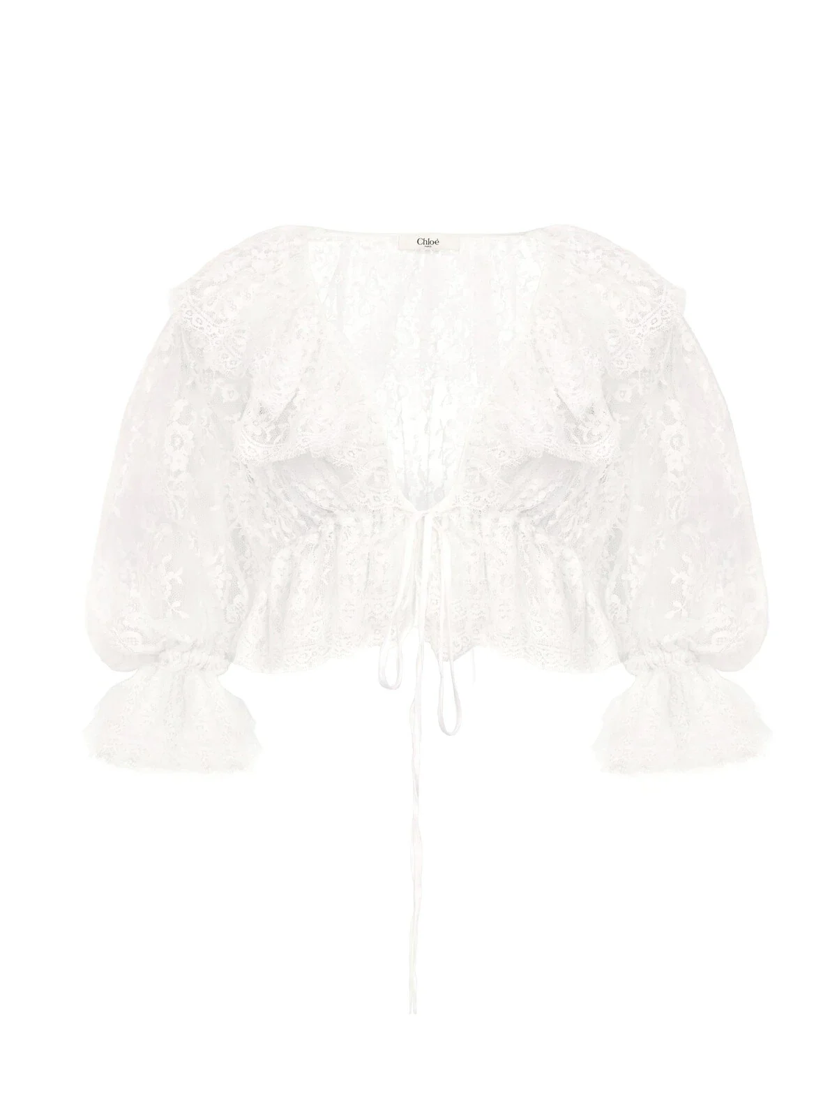Cropped V-neck ruffle top in lace