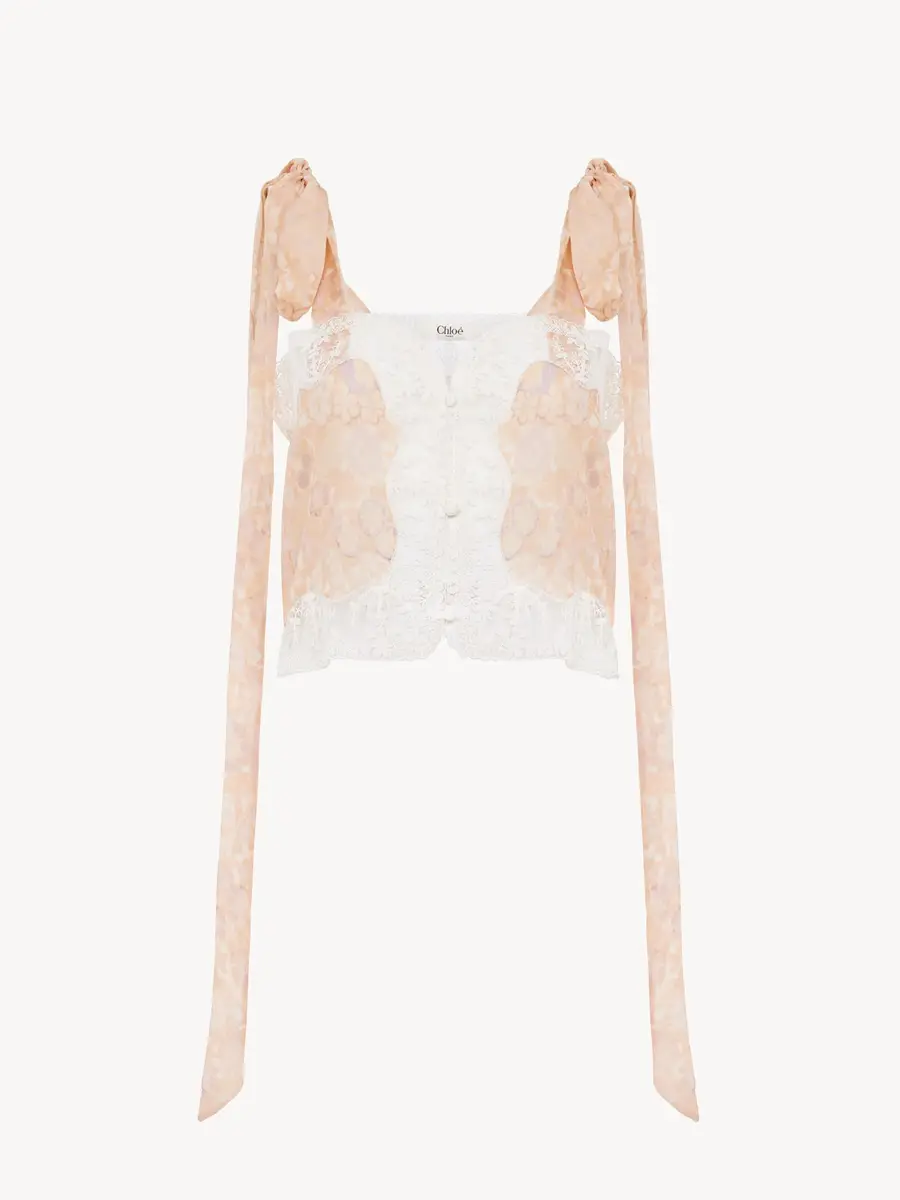 Chloé Knotted-strap cropped top in silk charmeuse & lace | Thumbnail 2 Chloé Knotted-strap cropped top in silk charmeuse & lace | Thumbnail 2