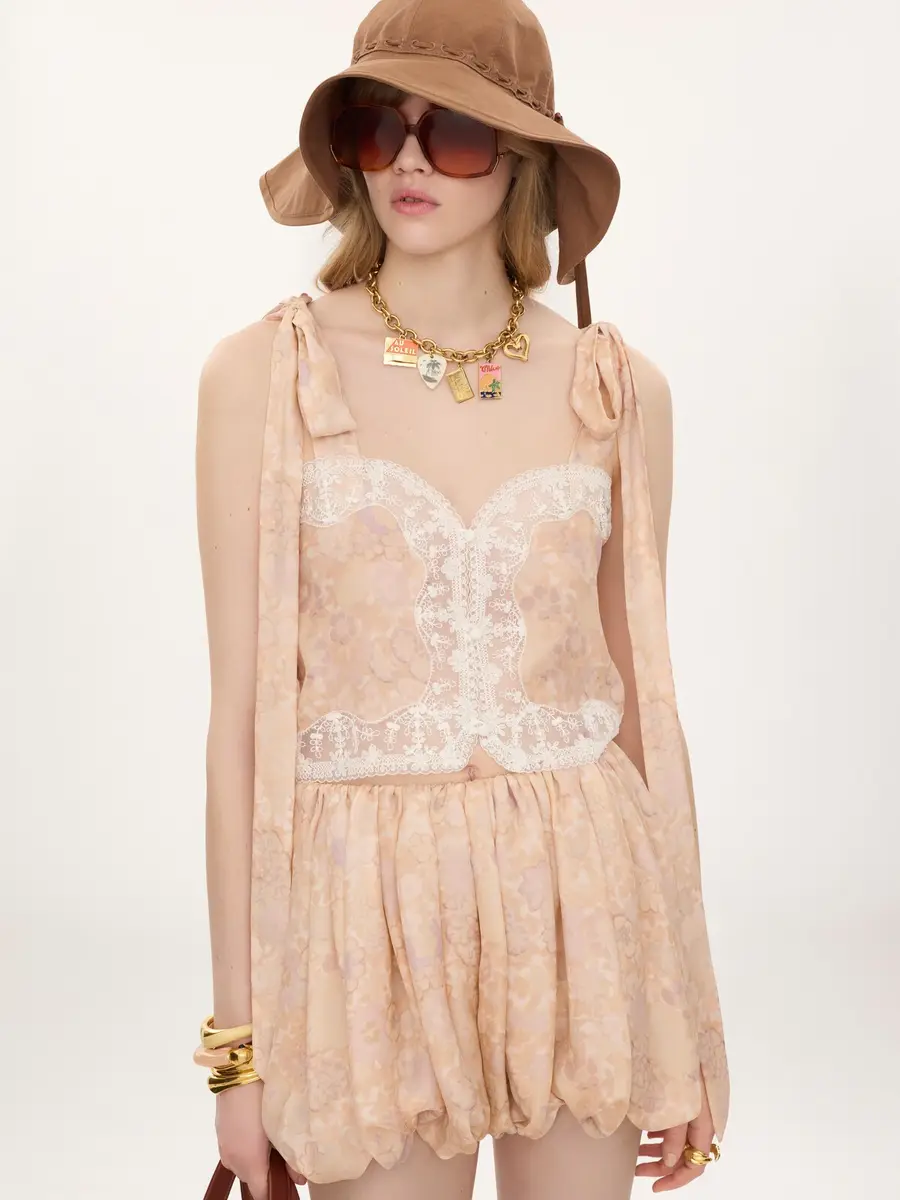 Chloé Knotted-strap cropped top in silk charmeuse & lace | Thumbnail 4 Chloé Knotted-strap cropped top in silk charmeuse & lace | Thumbnail 4