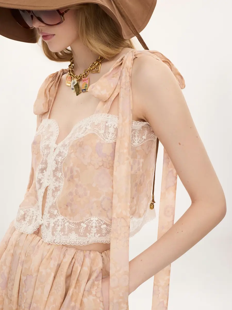 Chloé Knotted-strap cropped top in silk charmeuse & lace | Thumbnail 6 Chloé Knotted-strap cropped top in silk charmeuse & lace | Thumbnail 6