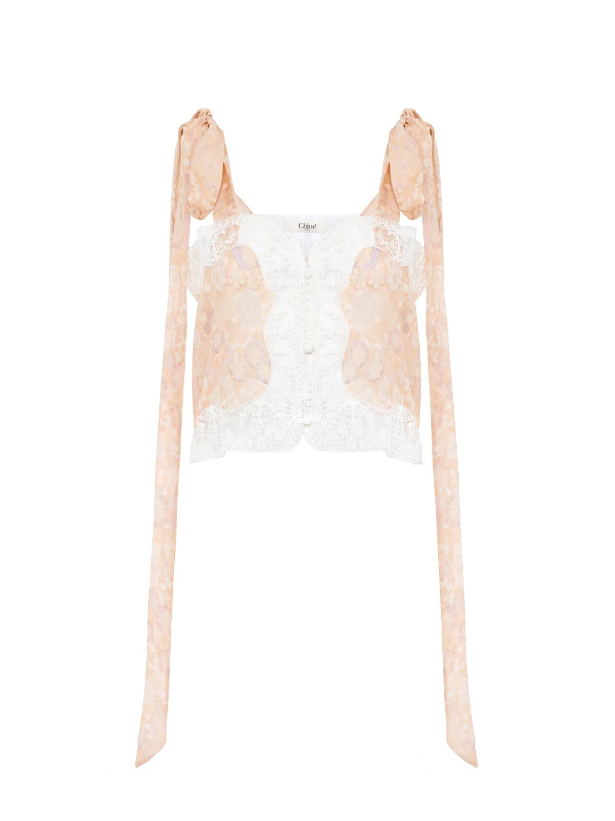 Chloé Knotted-strap cropped top in silk charmeuse & lace