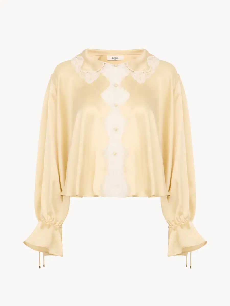 Chloé Fluid top in washed silk satin & lace | Thumbnail 2
