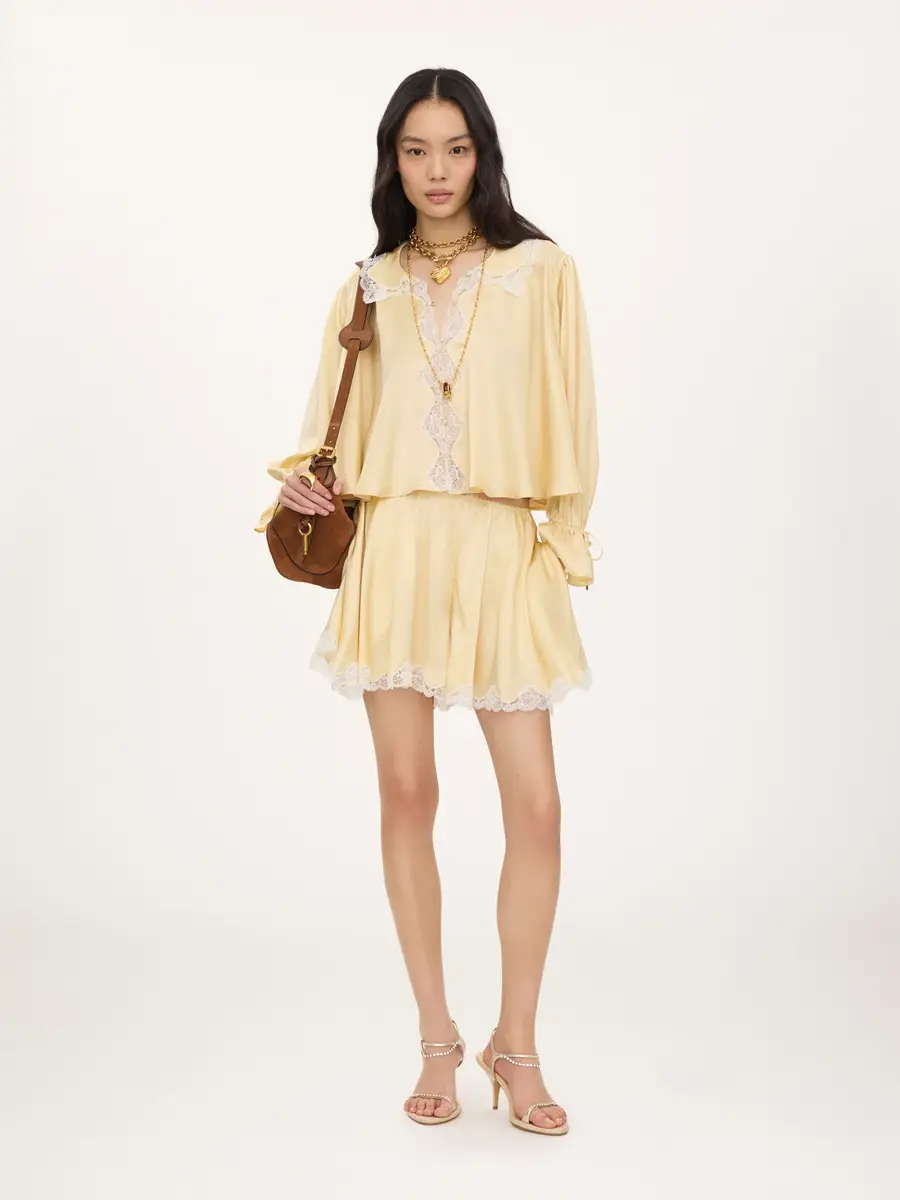 Chloé Fluid top in washed silk satin & lace | Thumbnail 3