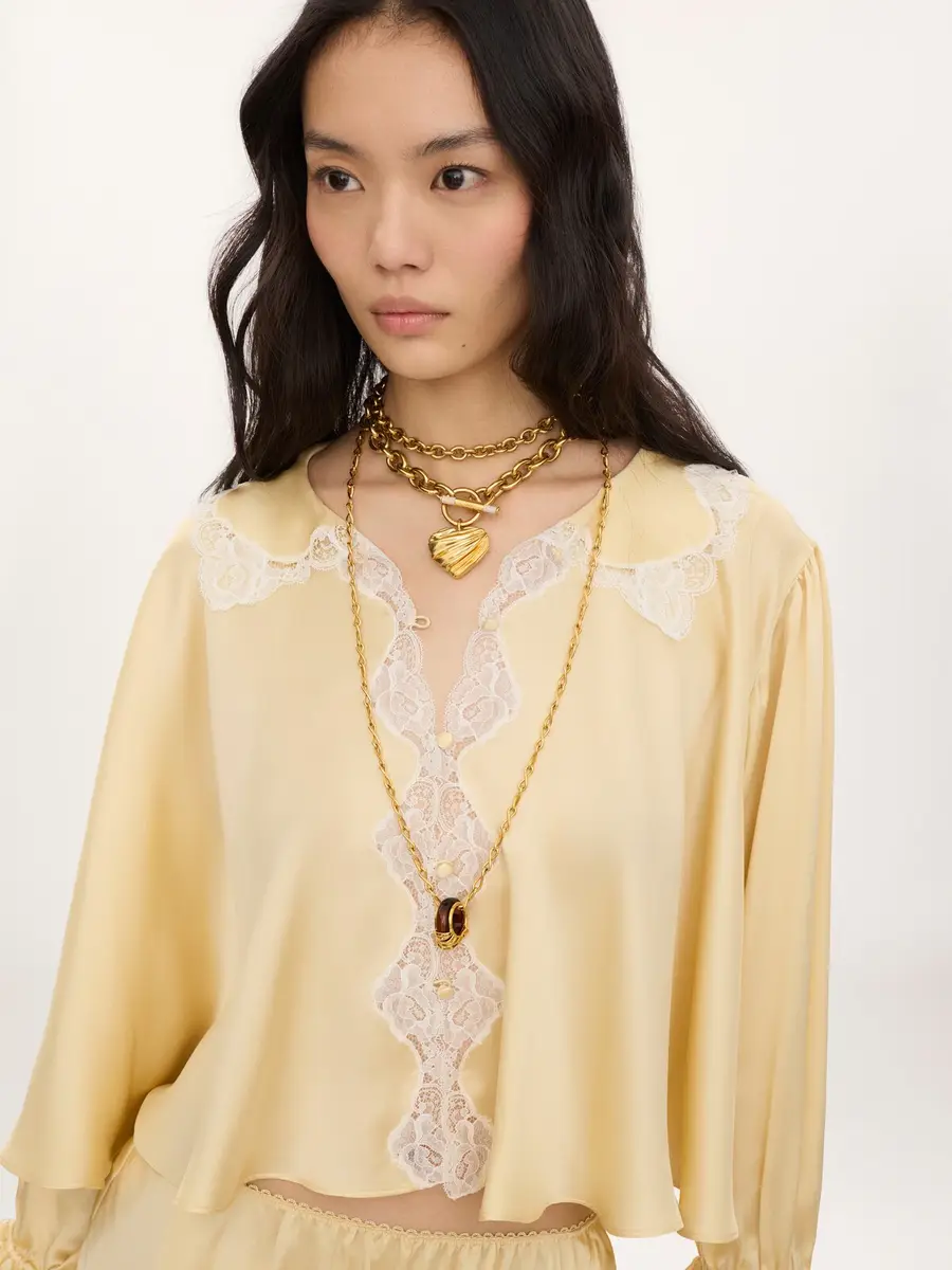 Chloé Fluid top in washed silk satin & lace | Thumbnail 5