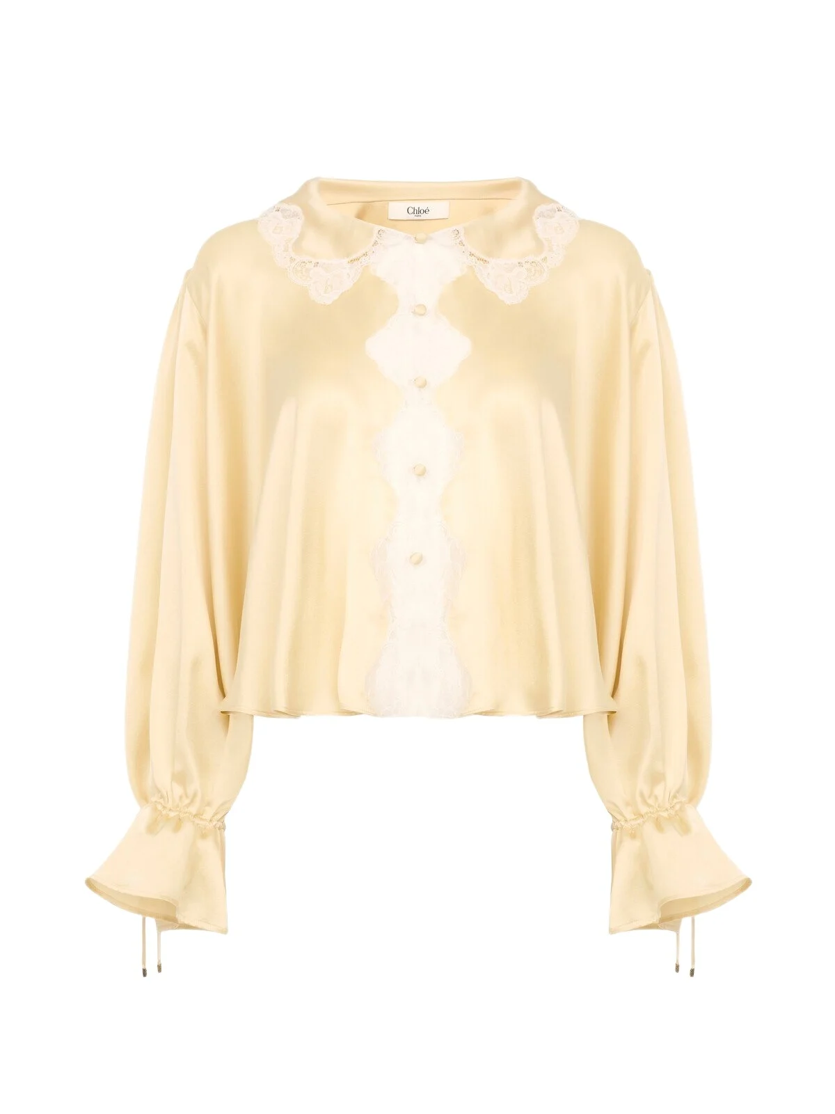 Fluid top in washed silk satin & lace