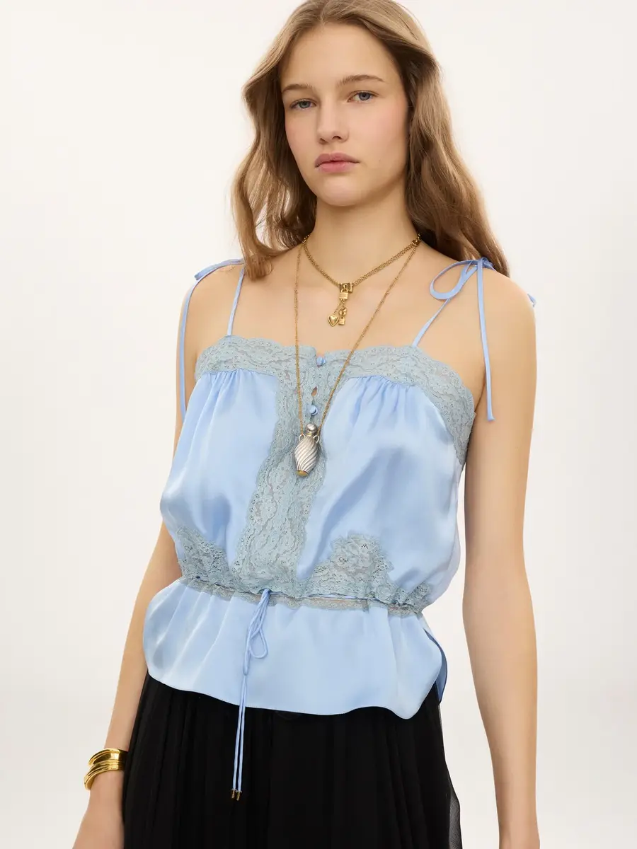 Chloé Camisole top in washed silk satin & lace | Thumbnail 4 Chloé Camisole top in washed silk satin & lace | Thumbnail 4