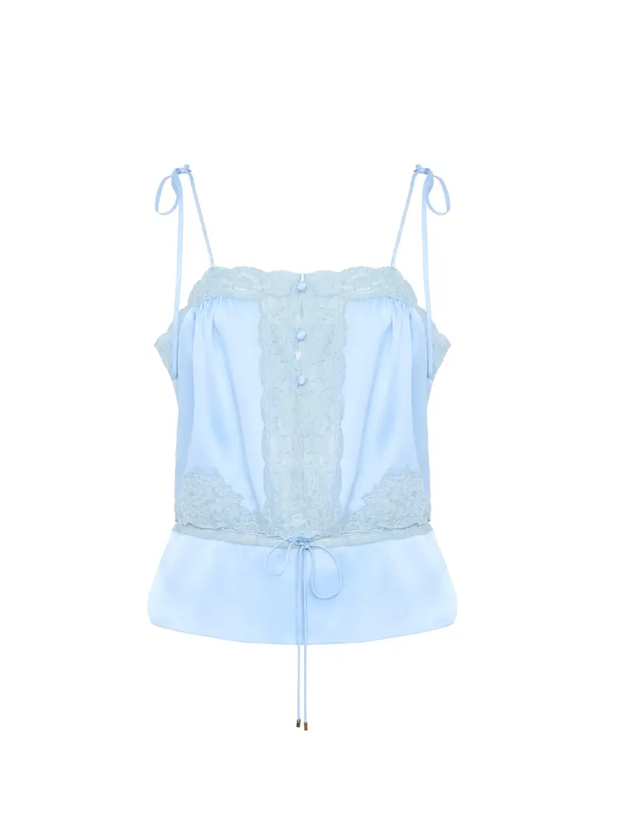 Chloé Drawstring camisole top in washed silk satin & lace | Image 1 Chloé Drawstring camisole top in washed silk satin & lace | Image 1