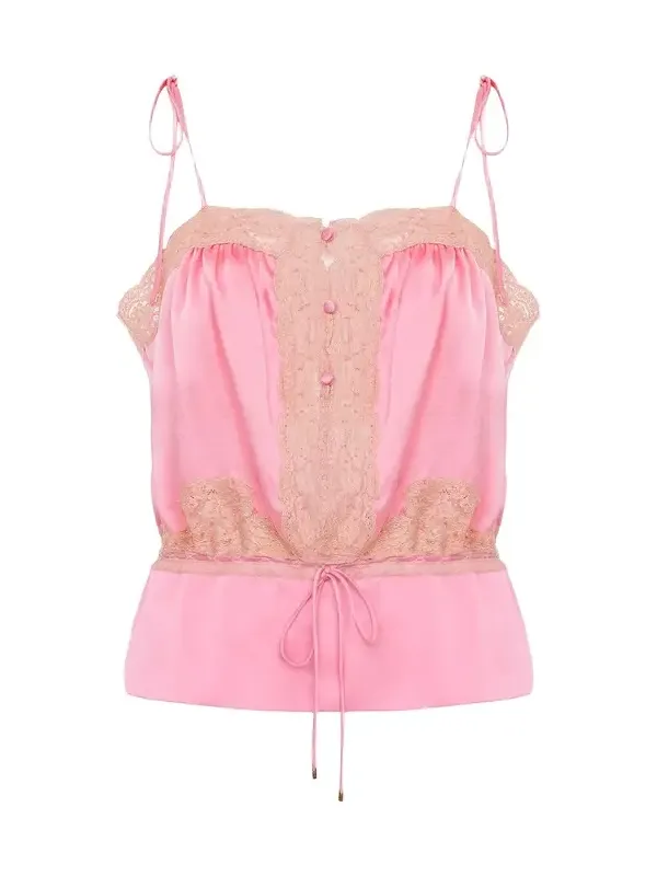 Camisole top in washed silk satin & lace Camisole top in washed silk satin & lace
