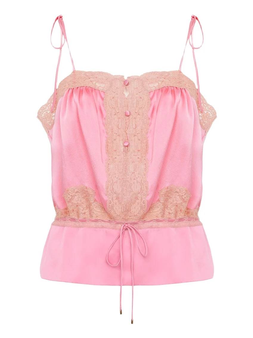 Chloé Camisole top in washed silk satin & lace