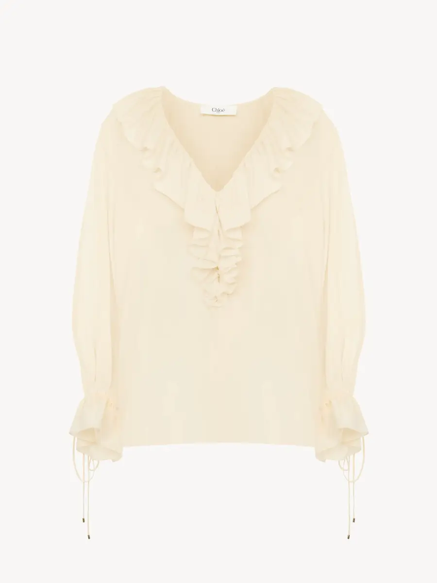 Chloé V-neck ruffle top in crêpe de chine | Thumbnail 2 Chloé V-neck ruffle top in crêpe de chine | Thumbnail 2