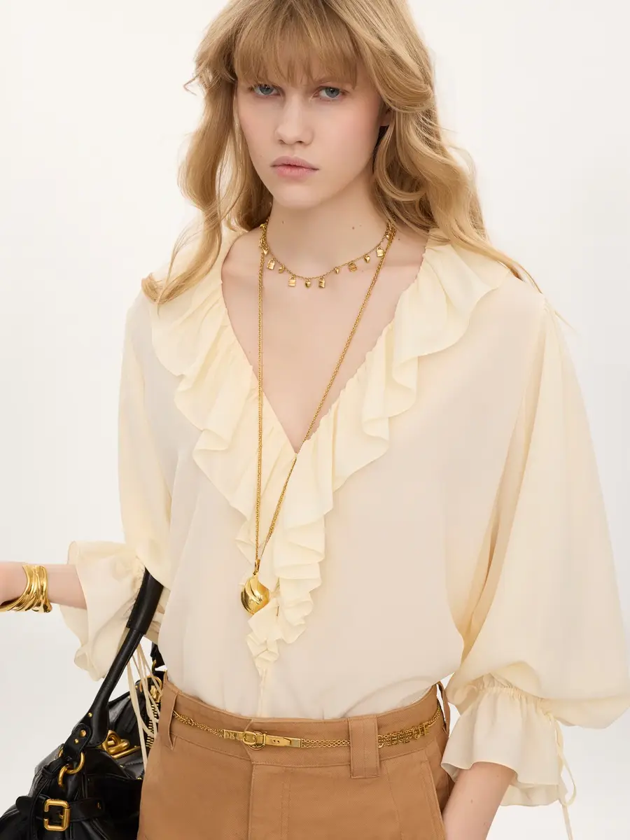 Chloé V-neck ruffle top in crêpe de chine | Thumbnail 4 Chloé V-neck ruffle top in crêpe de chine | Thumbnail 4