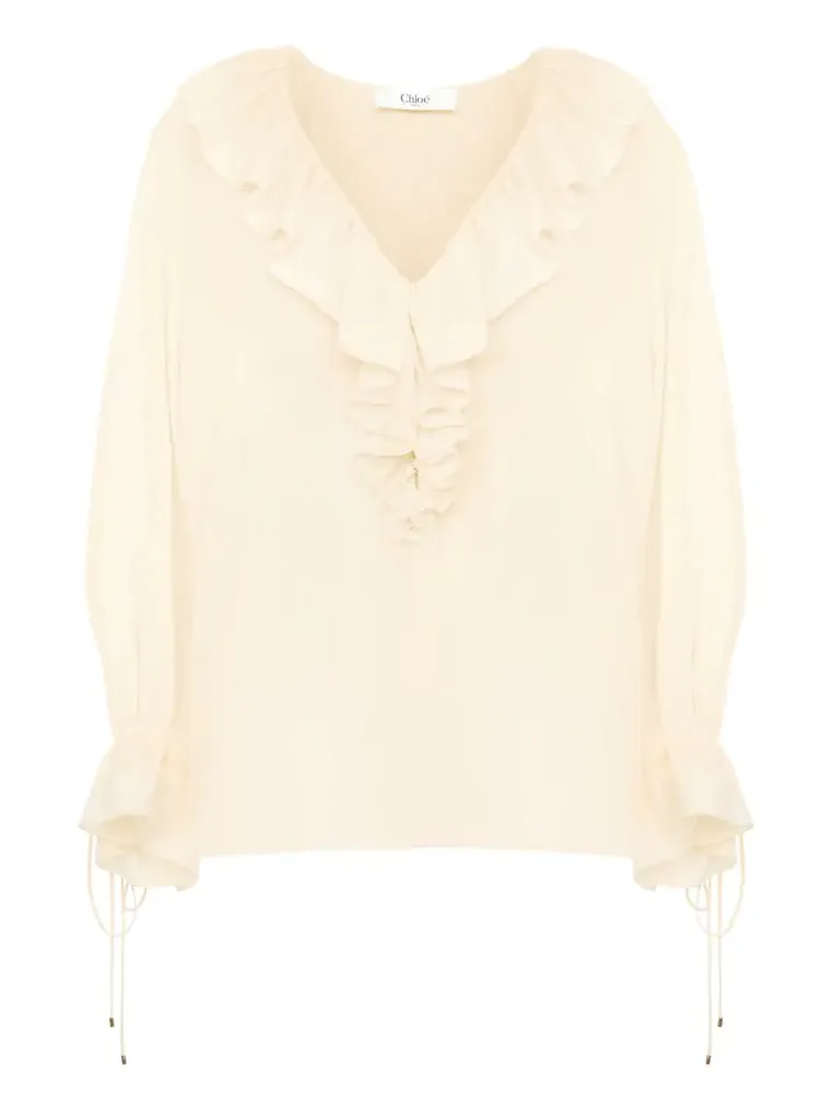 Chloé V-neck ruffle top in crêpe de chine