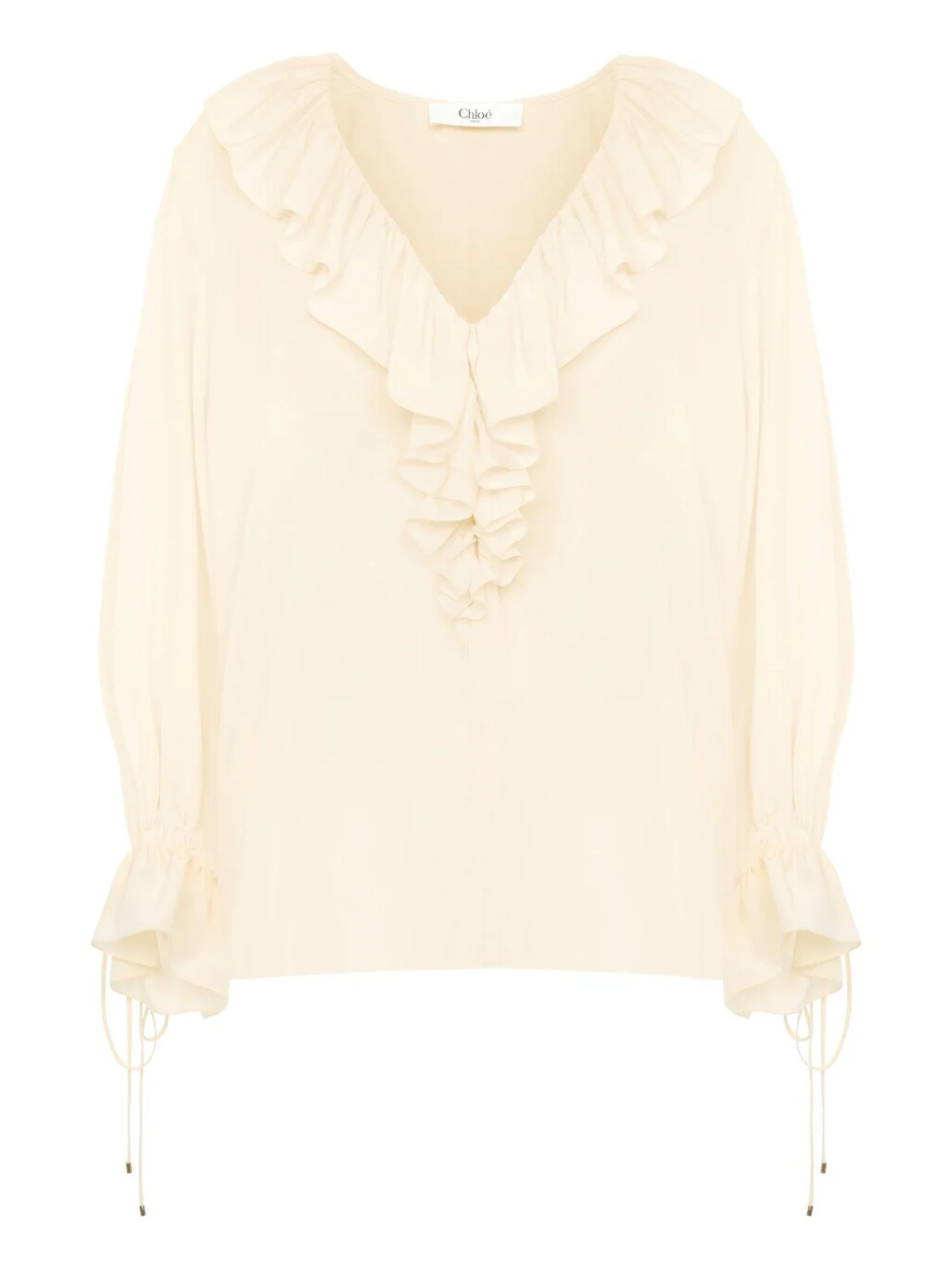 Chloé V-neck ruffle top in crêpe de chine