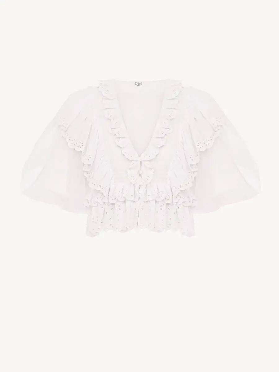Chloé Cropped V-neck ruffle top in cotton voile | Thumbnail 2
