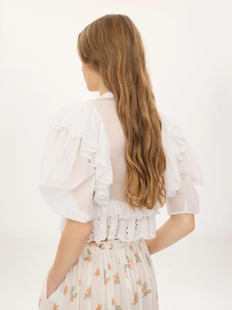 Chloé Cropped V-neck ruffle top in cotton voile | Thumbnail 5
