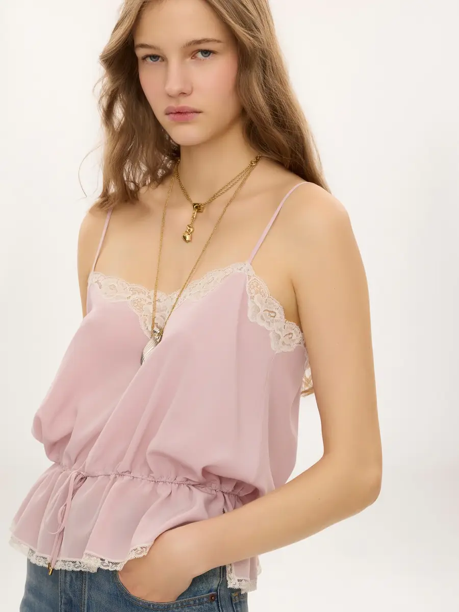 Chloé Camisole top in crêpe de chine & lace | Thumbnail 4 Chloé Camisole top in crêpe de chine & lace | Thumbnail 4