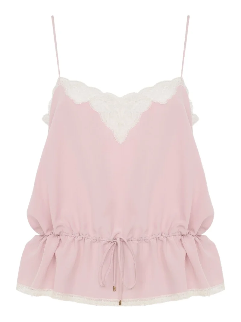 Chloé Camisole top in crêpe de chine & lace