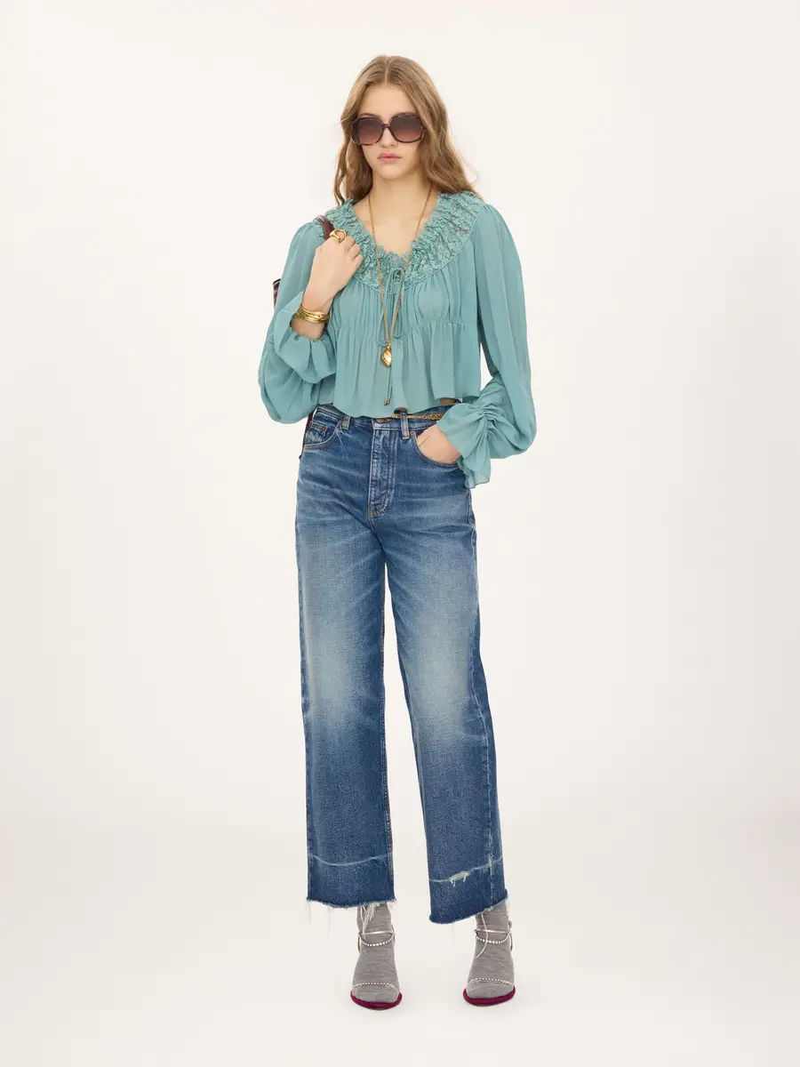 Chloé Scoop-neck cropped top in silk georgette & lace | Thumbnail 3 Chloé Scoop-neck cropped top in silk georgette & lace | Thumbnail 3