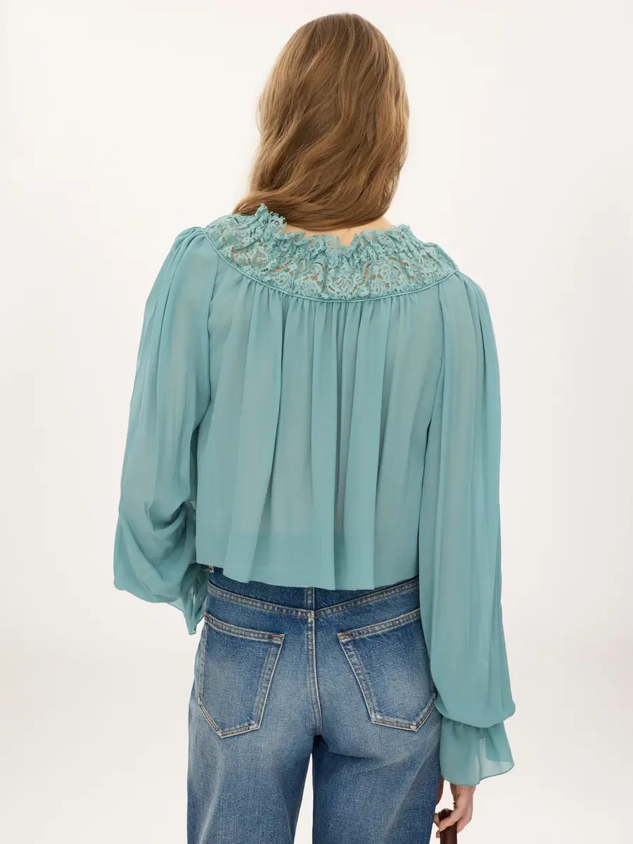 Chloé Scoop-neck cropped top in silk georgette & lace | Thumbnail 6 Chloé Scoop-neck cropped top in silk georgette & lace | Thumbnail 6