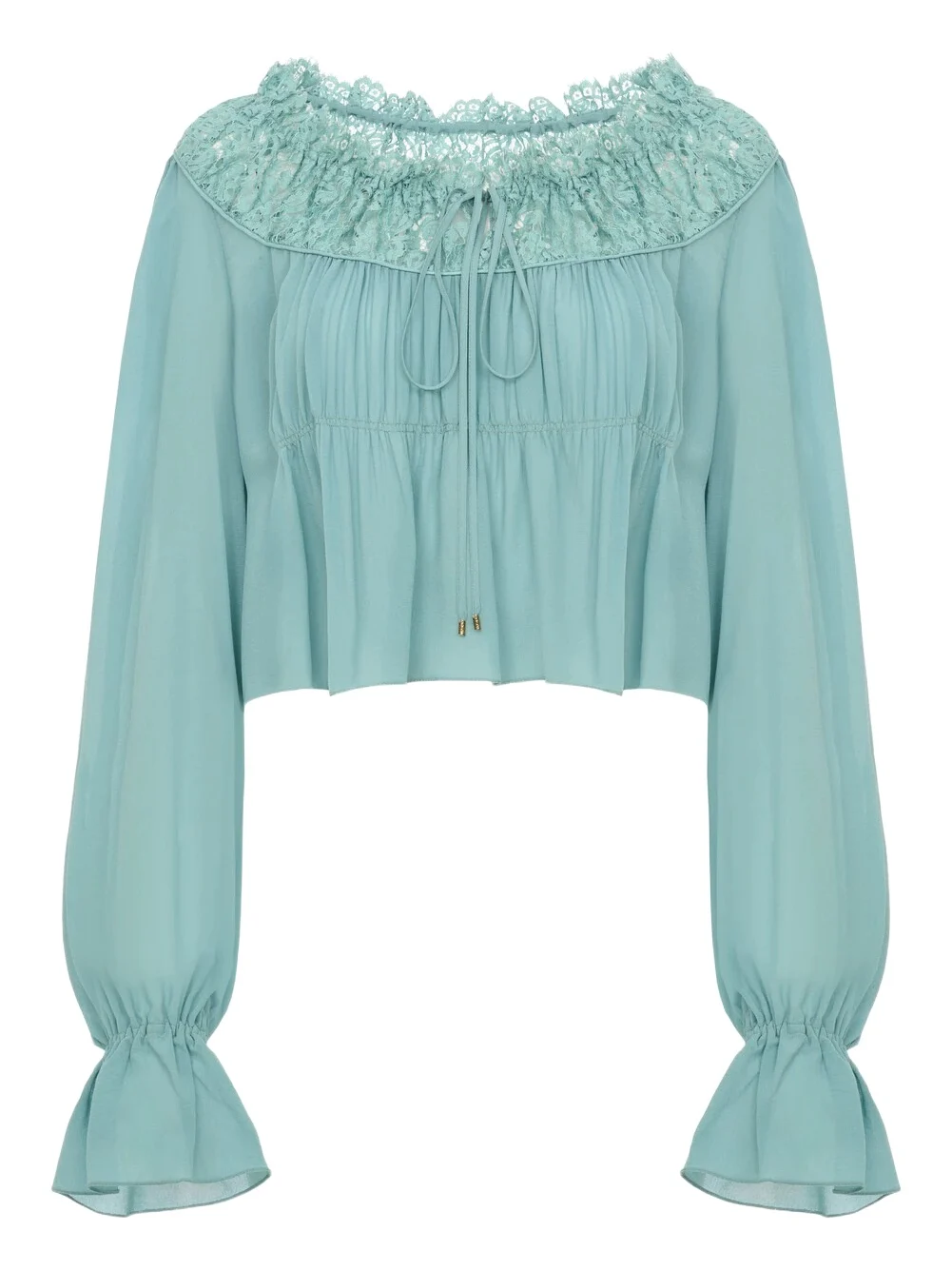 Chloé Scoop-neck cropped top in silk georgette & lace