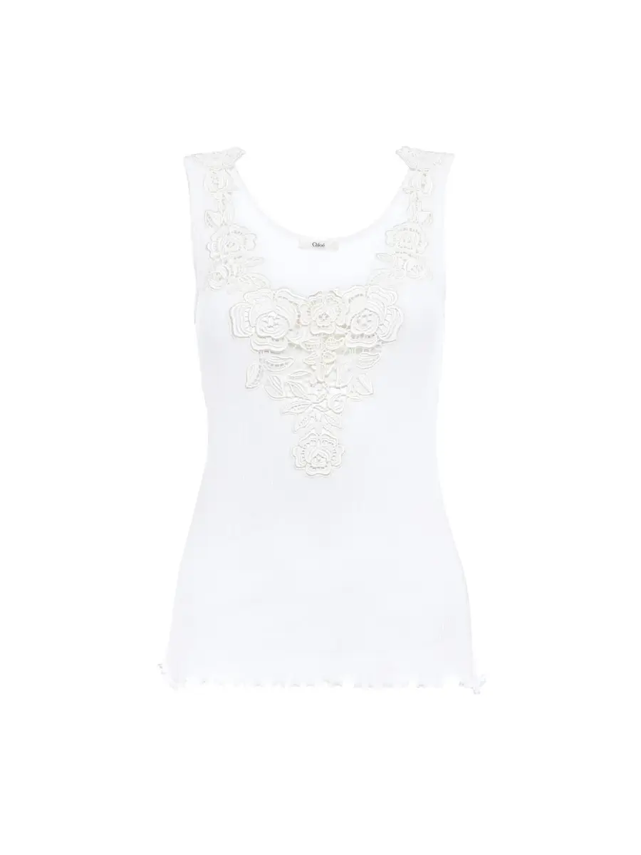 Chloé Fitted tank top in cotton jersey & guipure | Image 1 Chloé Fitted tank top in cotton jersey & guipure | Image 1