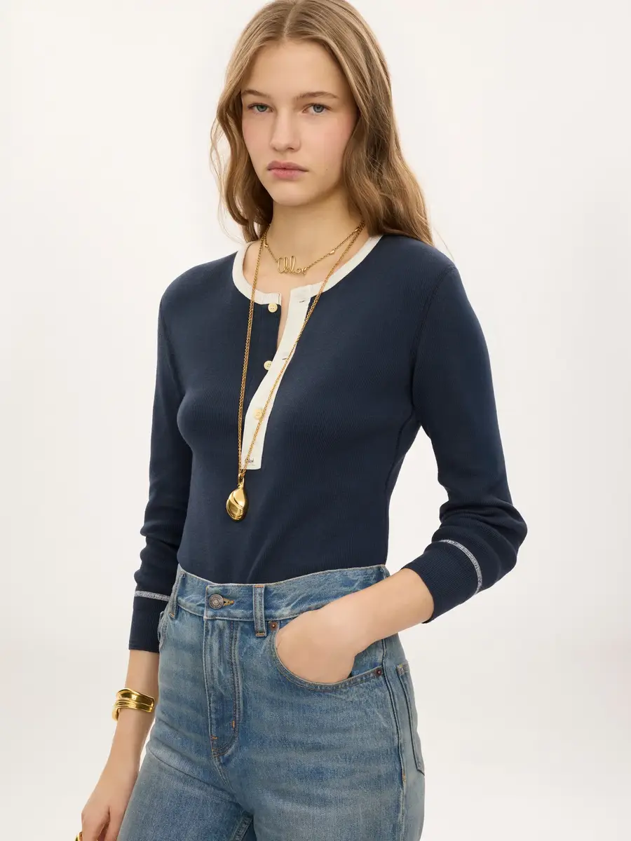 Chloé Fitted Henley shirt in cotton jersey | Thumbnail 4