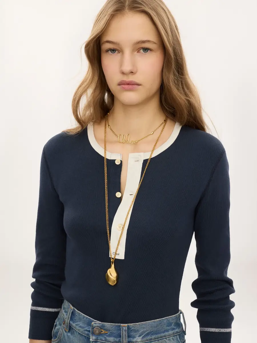 Chloé Fitted Henley shirt in cotton jersey | Thumbnail 6