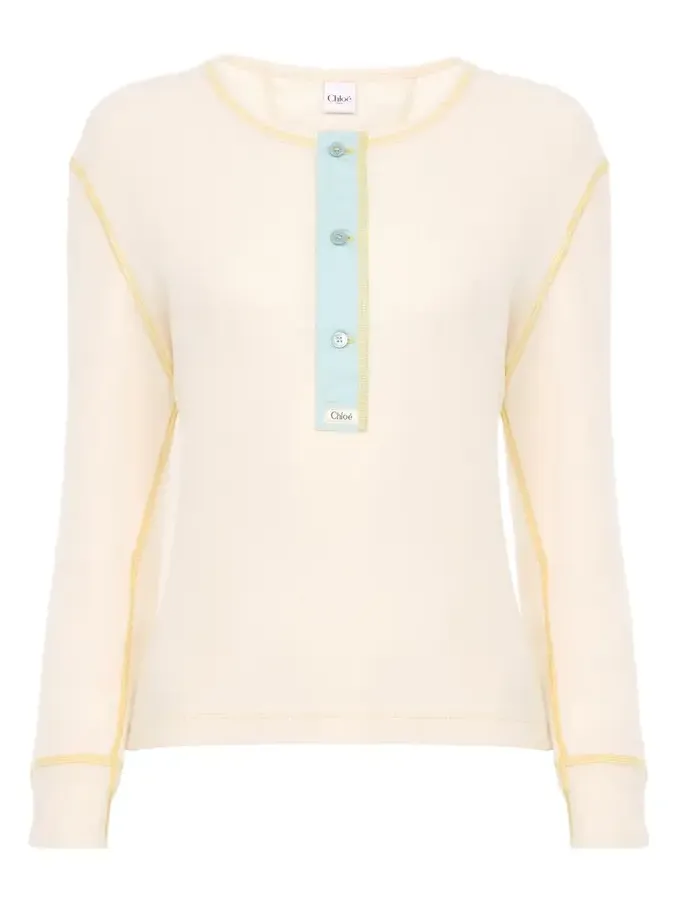 Fitted Henley shirt in cotton jersey