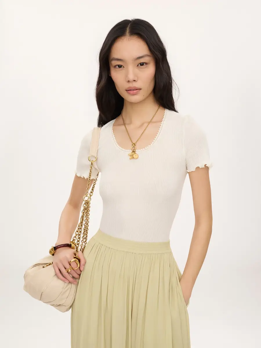 Chloé Scoop-neck fitted T-shirt in cotton & silk jersey | Thumbnail 4 Chloé Scoop-neck fitted T-shirt in cotton & silk jersey | Thumbnail 4