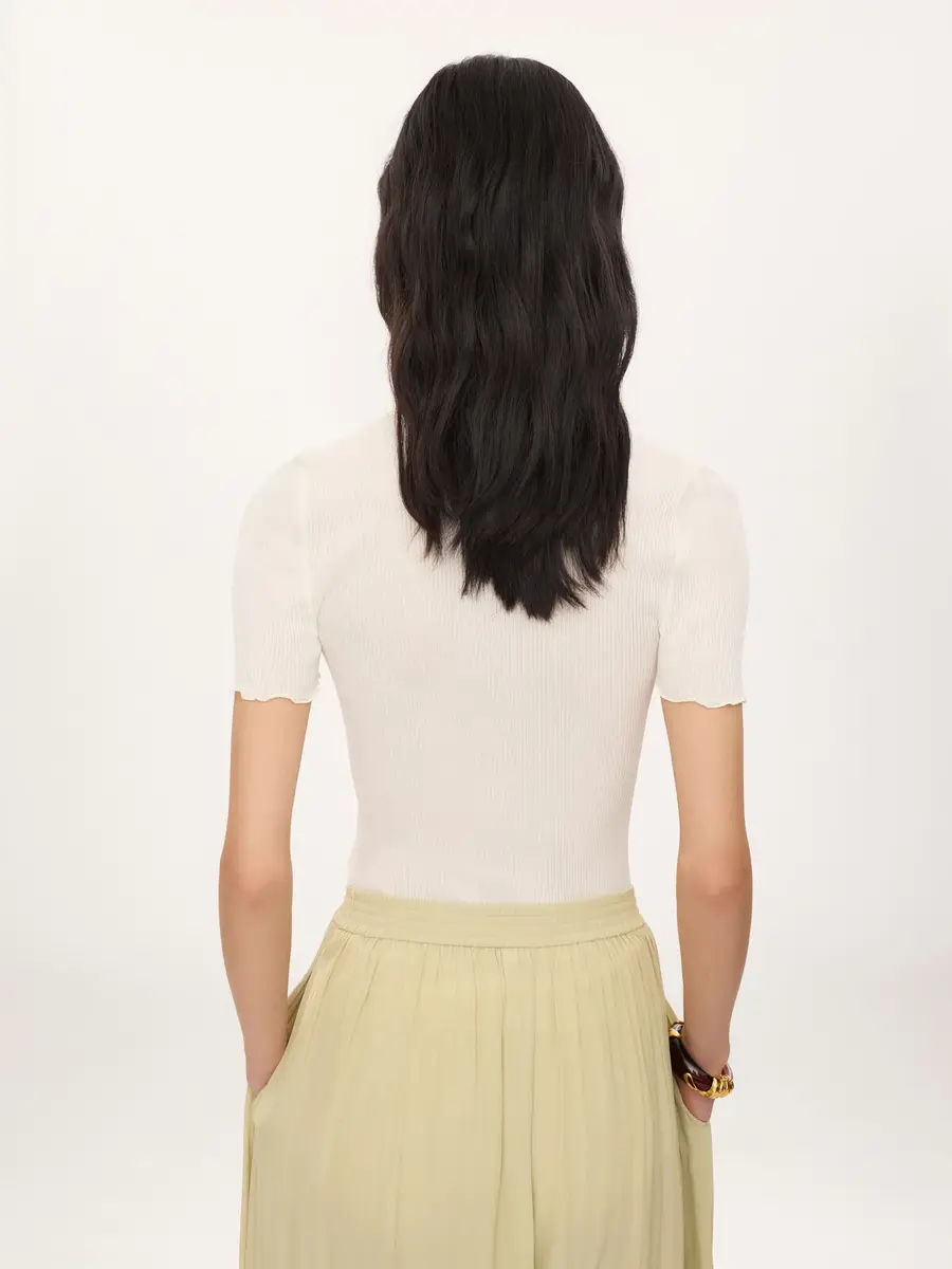 Chloé Scoop-neck fitted T-shirt in cotton & silk jersey | Thumbnail 5 Chloé Scoop-neck fitted T-shirt in cotton & silk jersey | Thumbnail 5