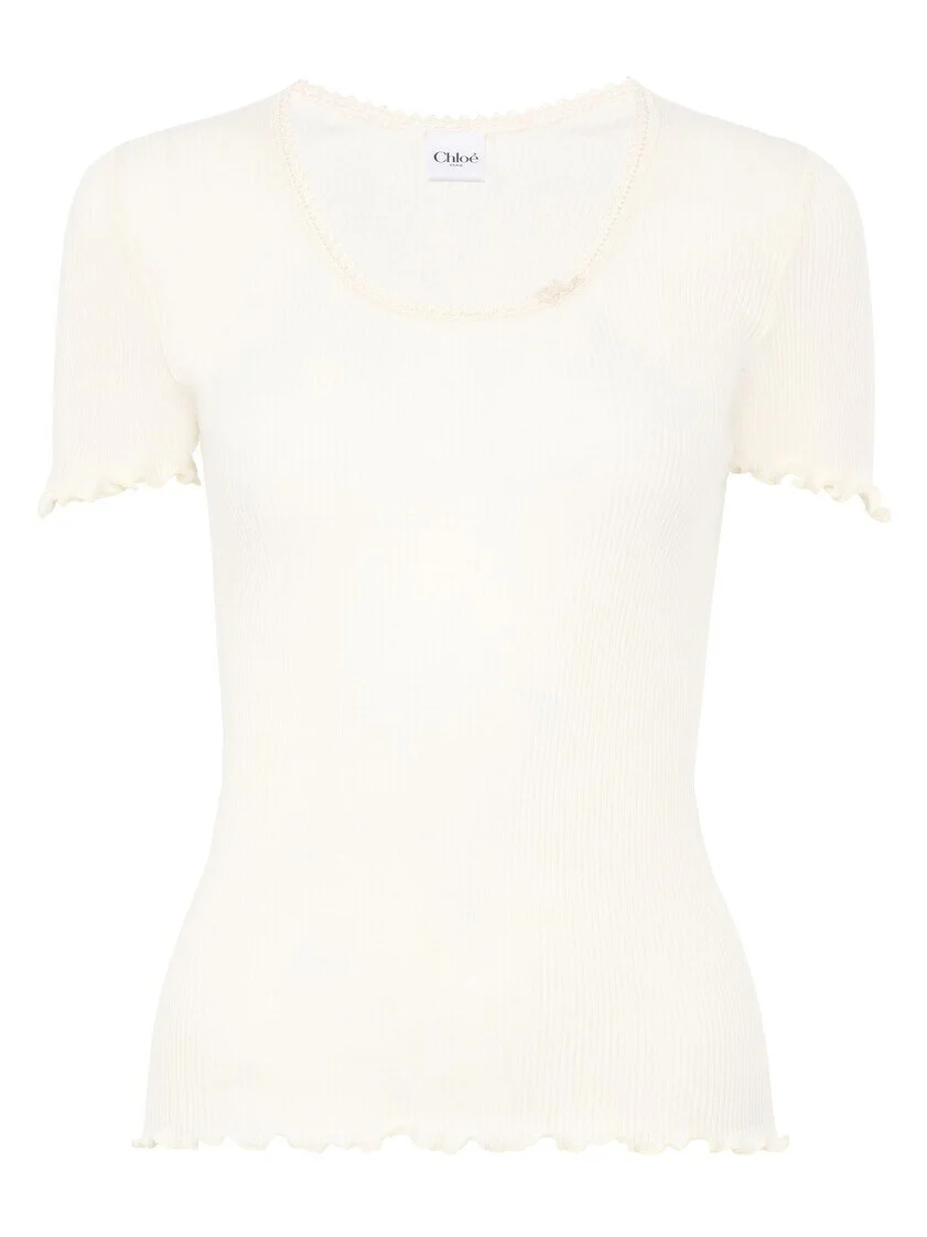 Chloé Scoop-neck fitted T-shirt in cotton & silk jersey