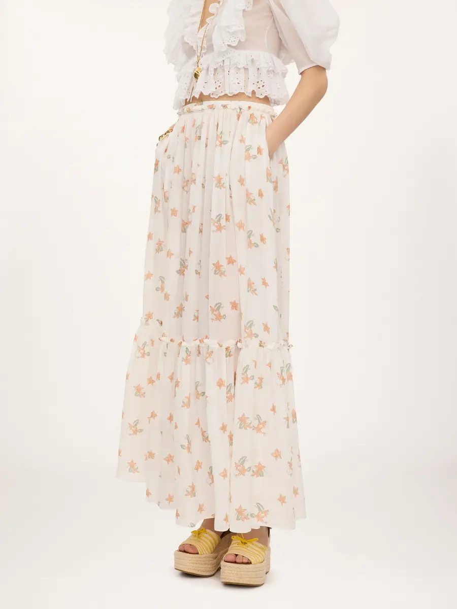 Chloé Gathered long skirt in silk charmeuse | Thumbnail 4 Chloé Gathered long skirt in silk charmeuse | Thumbnail 4