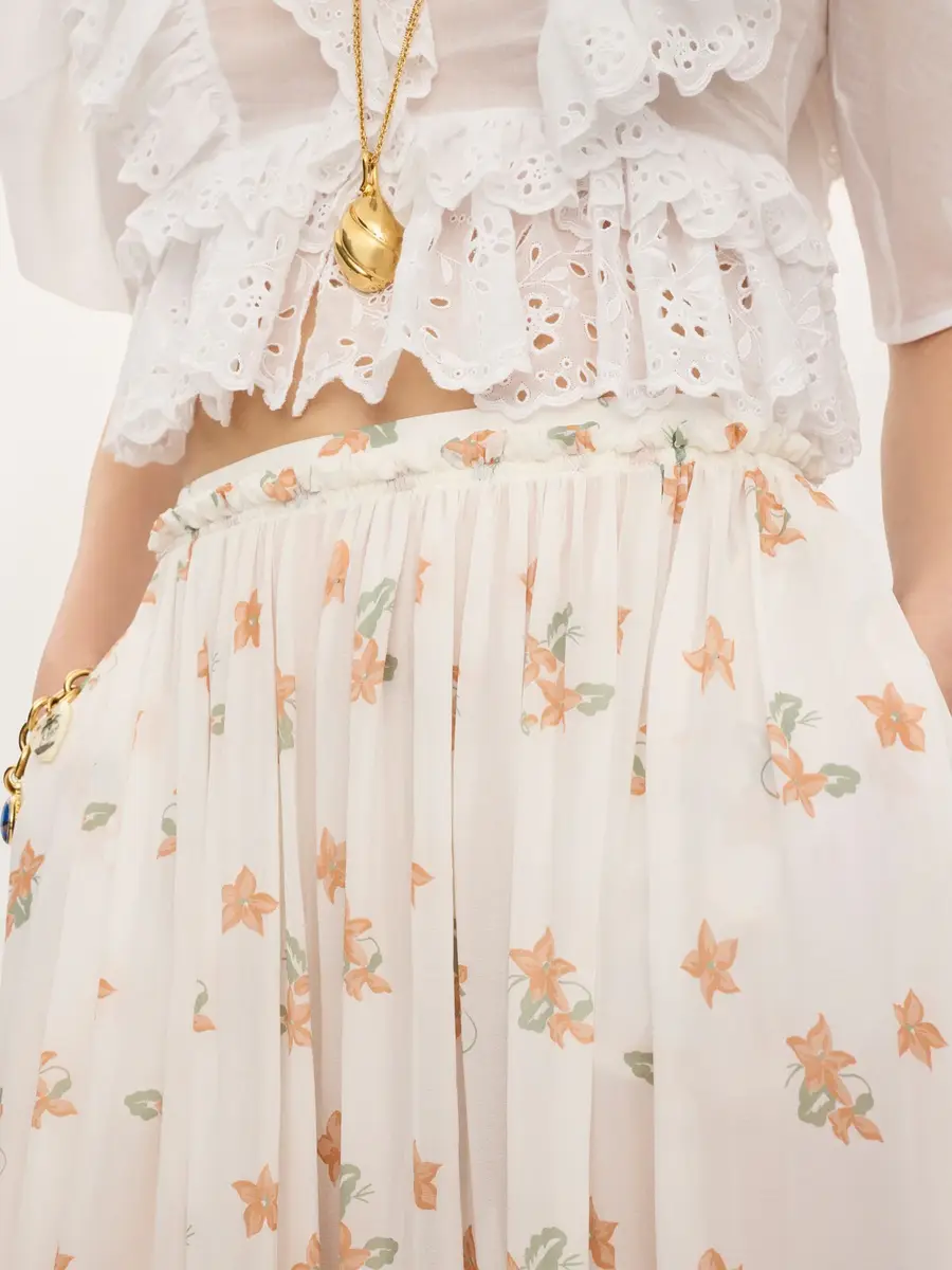 Chloé Gathered long skirt in silk charmeuse | Thumbnail 6 Chloé Gathered long skirt in silk charmeuse | Thumbnail 6
