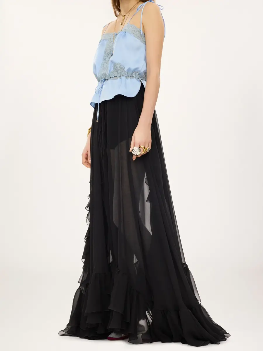 Chloé Ruffled long skirt in silk mousseline | Thumbnail 4 Chloé Ruffled long skirt in silk mousseline | Thumbnail 4