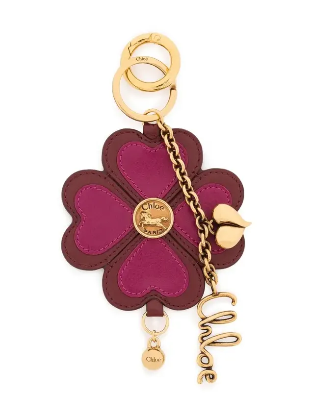 Chloé Chloé Symbols Clover key ring bag charm in grained leather