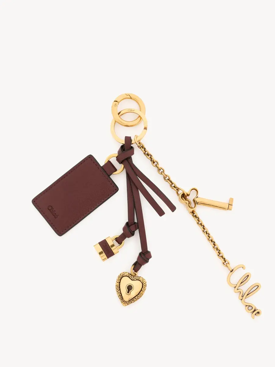 Chloé Chloé Symbols Heart & Lock key ring bag charm in brass & leather | Thumbnail 2 Chloé Chloé Symbols Heart & Lock key ring bag charm in brass & leather | Thumbnail 2