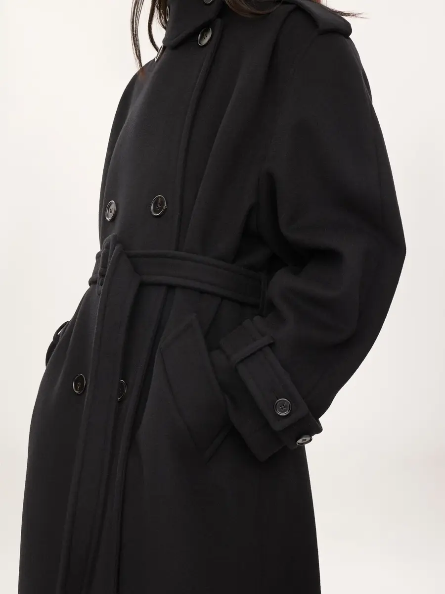 Chloé High-neck long coat in double-face wool | Thumbnail 7