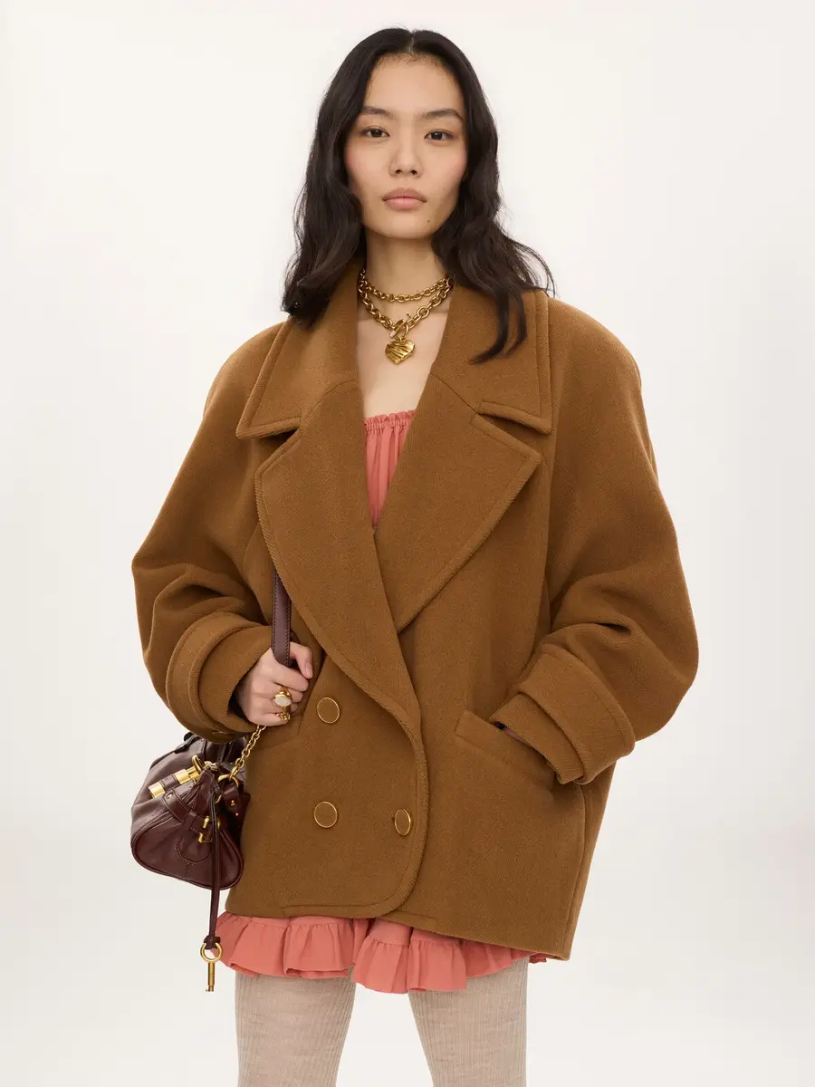 Chloé Double-breasted short coat in herringbone wool | Thumbnail 4