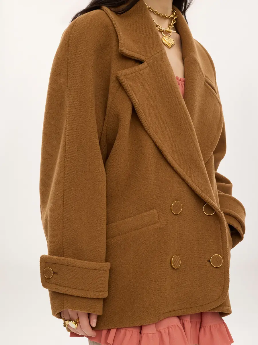 Chloé Double-breasted short coat in herringbone wool | Thumbnail 5