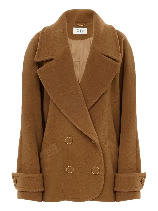 Chloé Double-breasted short coat in herringbone wool