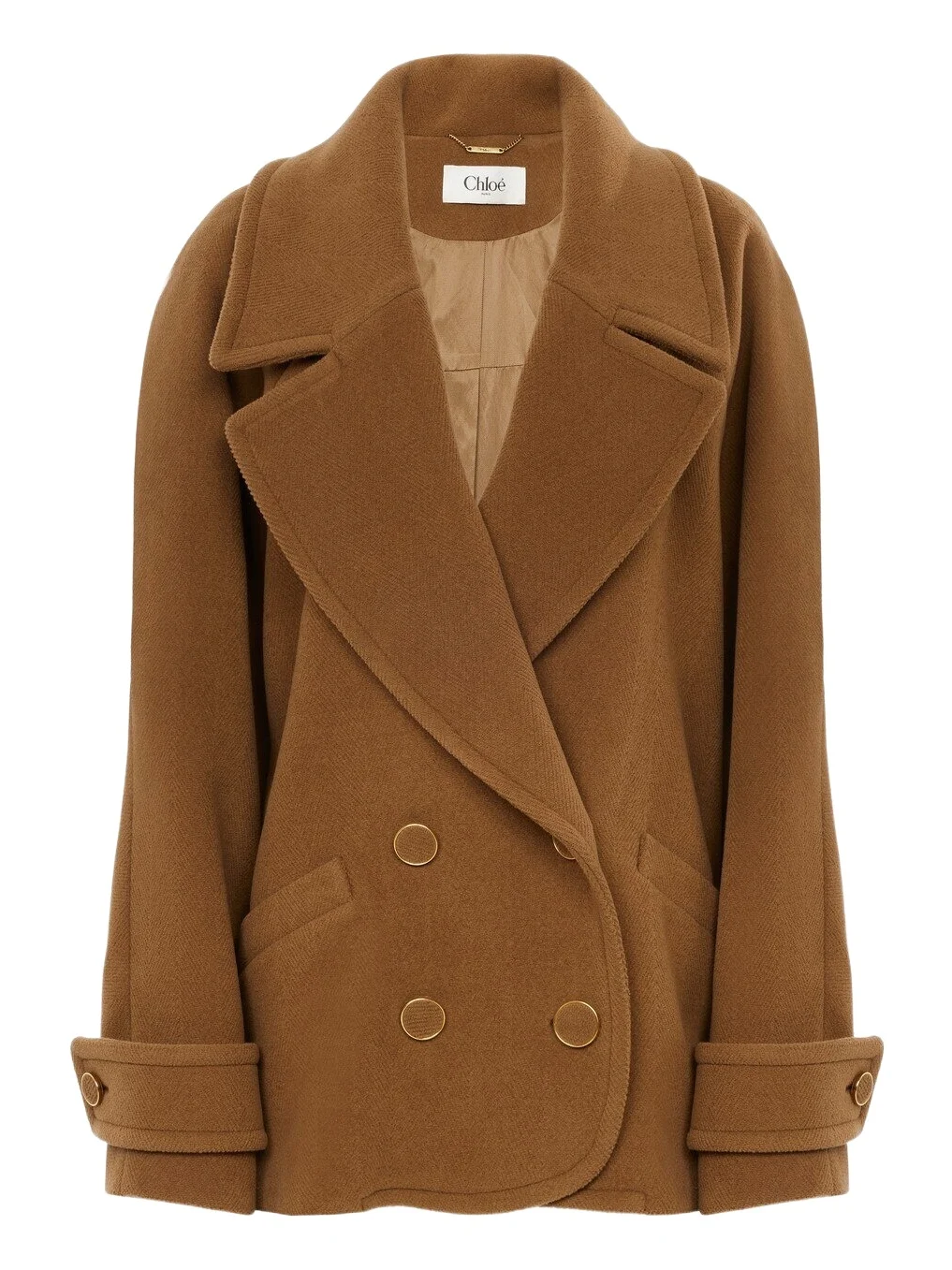 Double-breasted short coat in herringbone wool Double-breasted short coat in herringbone wool