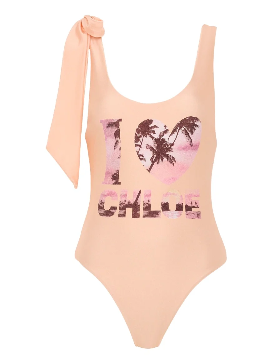 Knotted-strap one-piece logo swimsuit Knotted-strap one-piece logo swimsuit