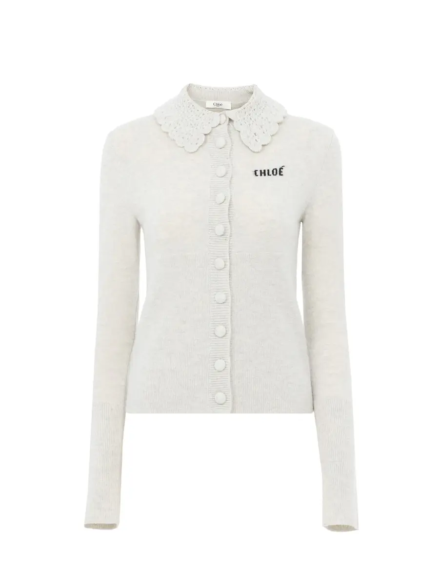 Chloé Fitted logo cardigan in a wool knit | Image 1 Chloé Fitted logo cardigan in a wool knit | Image 1