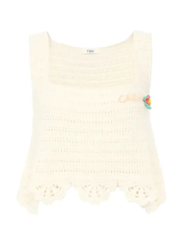 Sleeveless cropped top in crochet knit